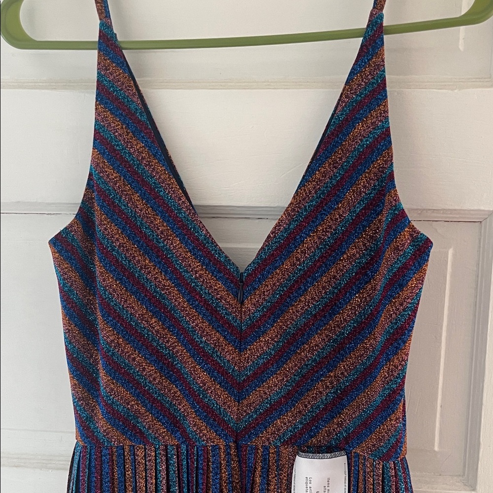 NWT Dress the Population Haley Metallic Stripe V-neck Cocktail Dress - Picture 15 of 16